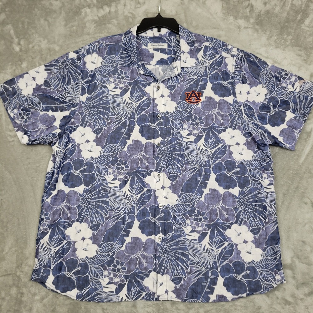 Auburn University Tommy Bahama The Coconut Point Men's 2XL Blue Floral Shirt